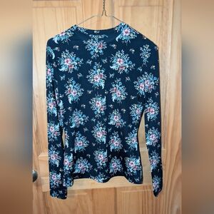 Brooks Brothers Navy Floral Long Sleeve Top